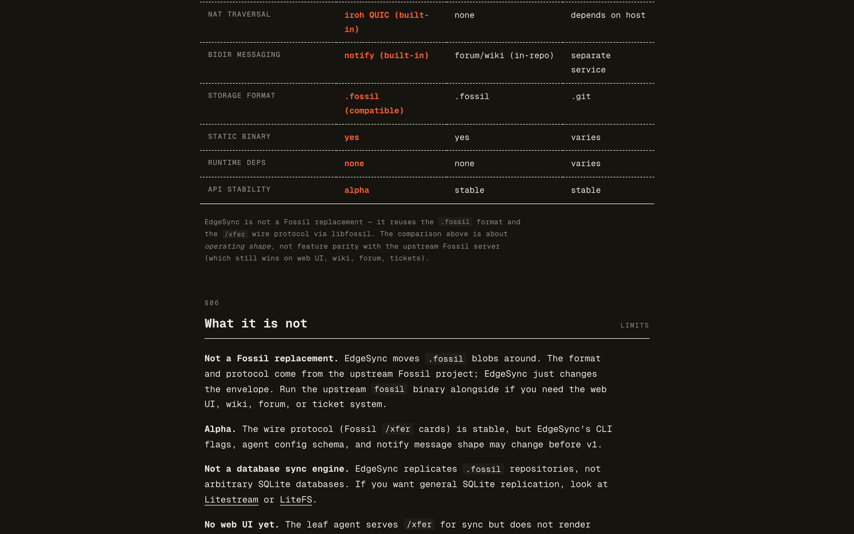EdgeSync comparison table
